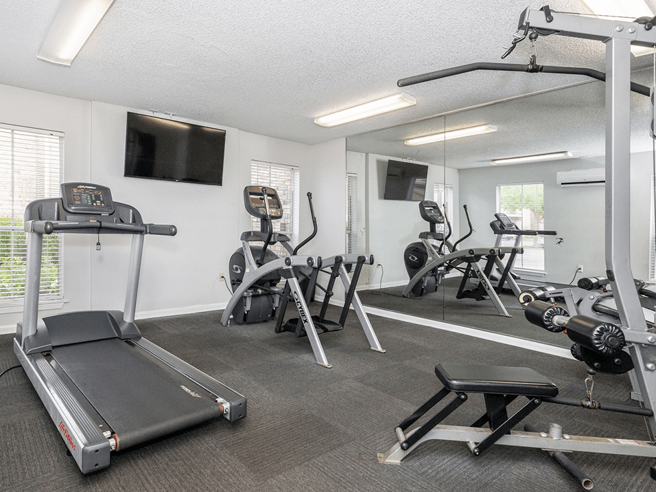 gym equipment at apartment community